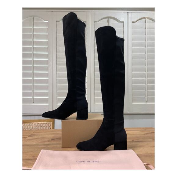 Stuart Weitzman 5050 Block Stretch Suede Over-The-Knee Black Boots Size 8 NWOB - Picture 5 of 12